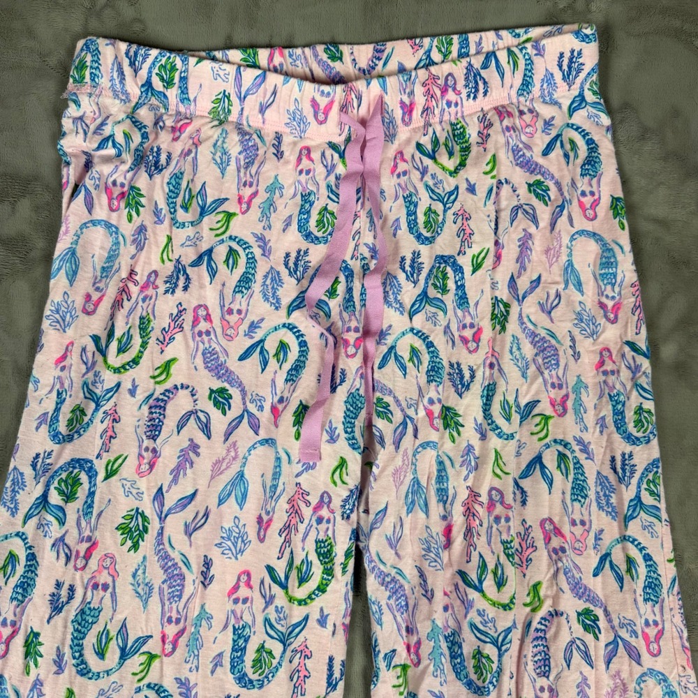 Lilly Pulitzer Pink Mermaid Print Pajama Pants Wide Leg Lounge Bottoms Medium